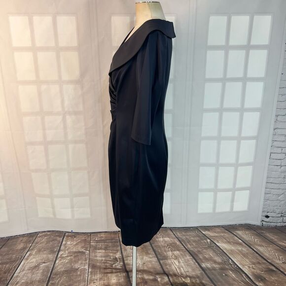 Kay Unger Navy Blue Satin Pleated 3/4 Sleeves Evening Dress Size 16 - Picture 7 of 11